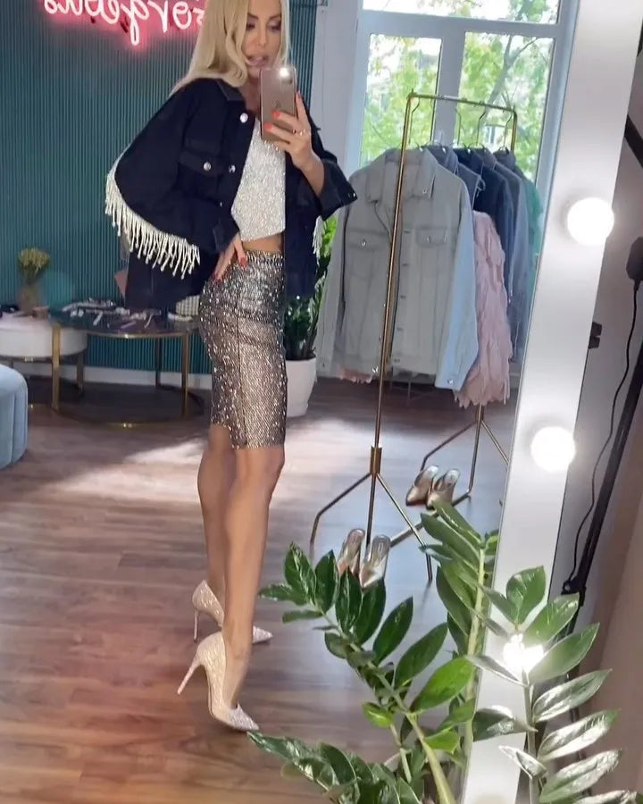 Rhinestone Fishnet Mesh High Waisted Shorts for Women