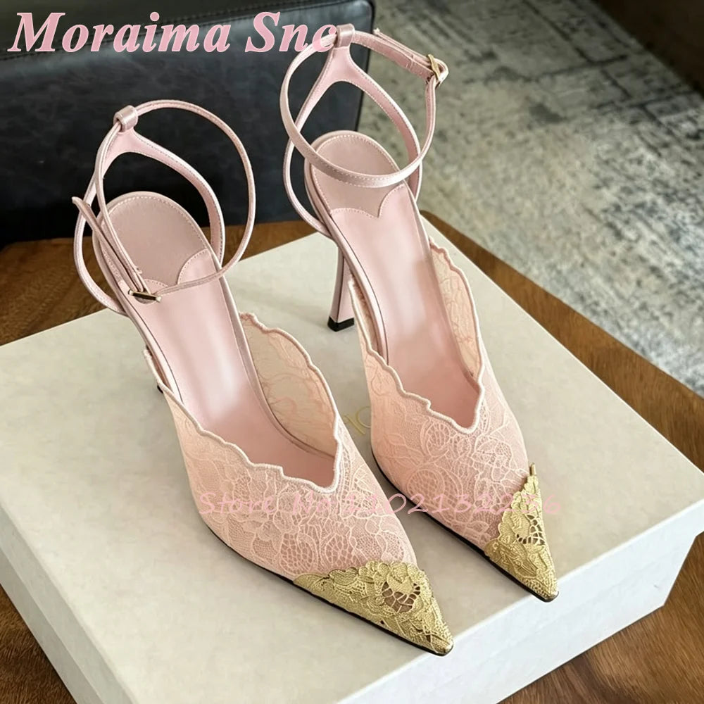 Satin Pointed Toe Ankle Strap Sandals