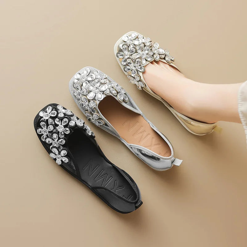 Luxurious Rhinestone Square Toe Slip On Mules for Women