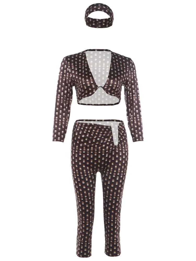 Polka Dot Three Piece Streetwear Outfit Set for Women