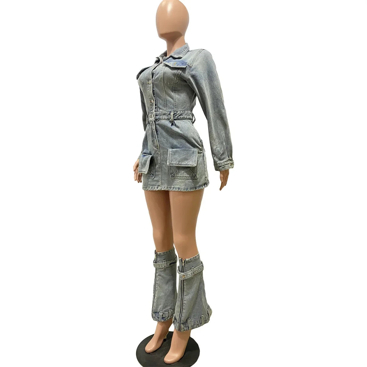 Trendy Chic Lapel Button Denim Three Piece Set for Women