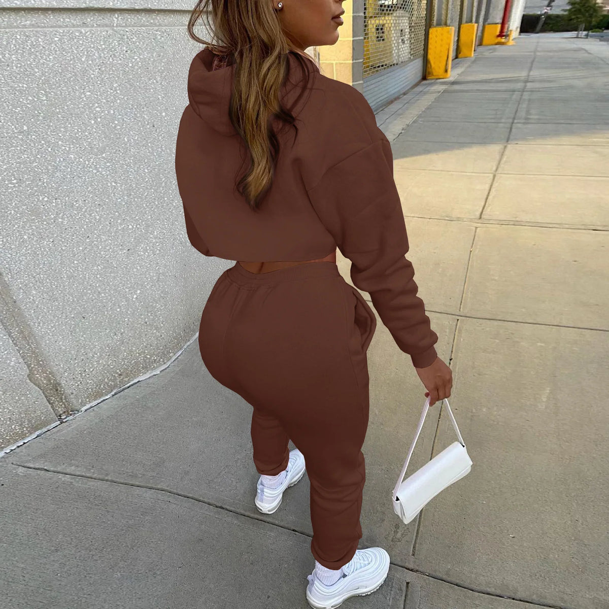 Three-Piece Hooded Sporty Matching Tracksuit Set for Women