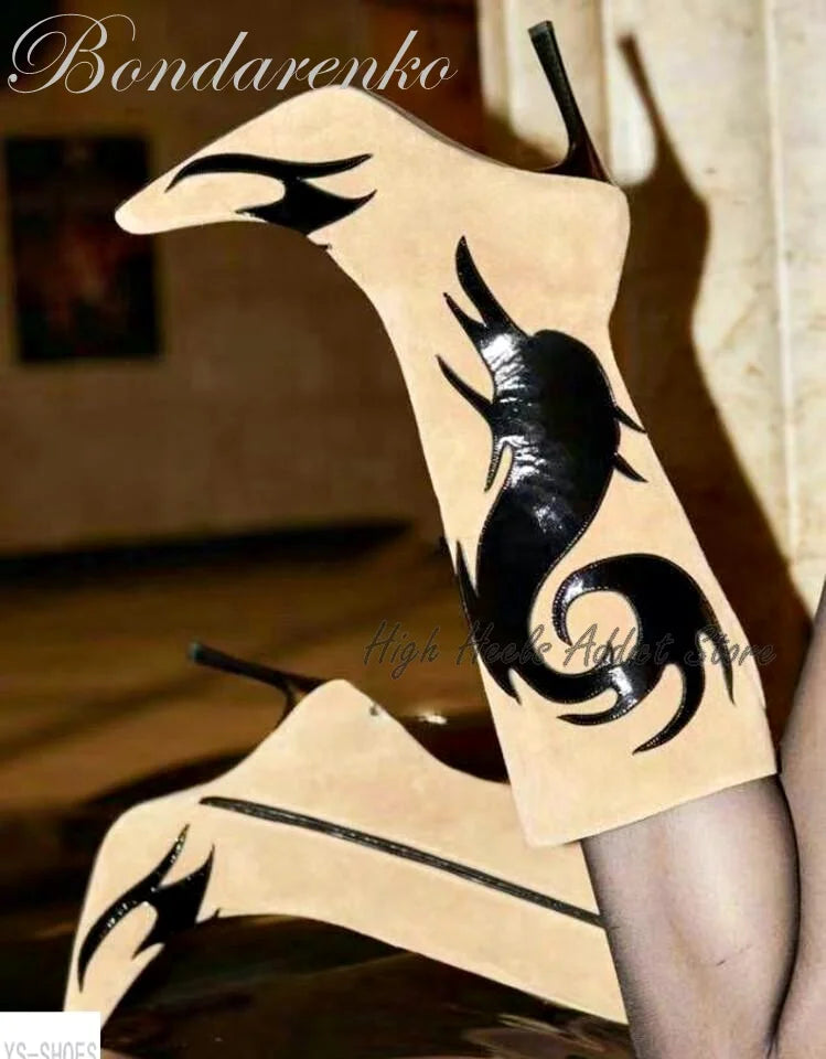 Mid-Calf Pointed Toe Stiletto Suede Boots With Side Zipper For Women