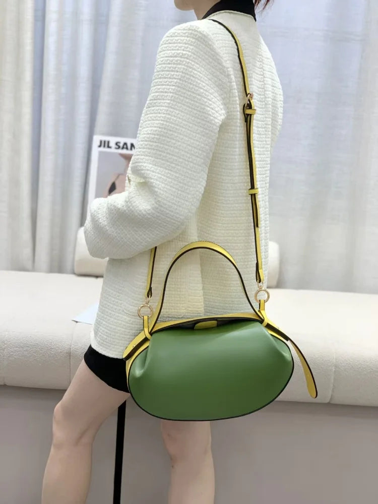 Circular Three-dimensional Bowling Bag For Women Fashion Leather Ruched Top Handle Handbags Casual Shoulder Crossbody Bag Purses