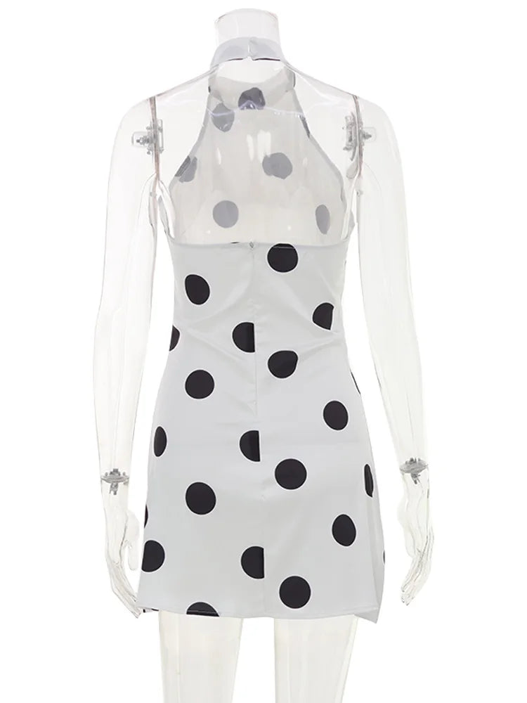 Polka Dot Halter Neck Backless Mini Dress for Women