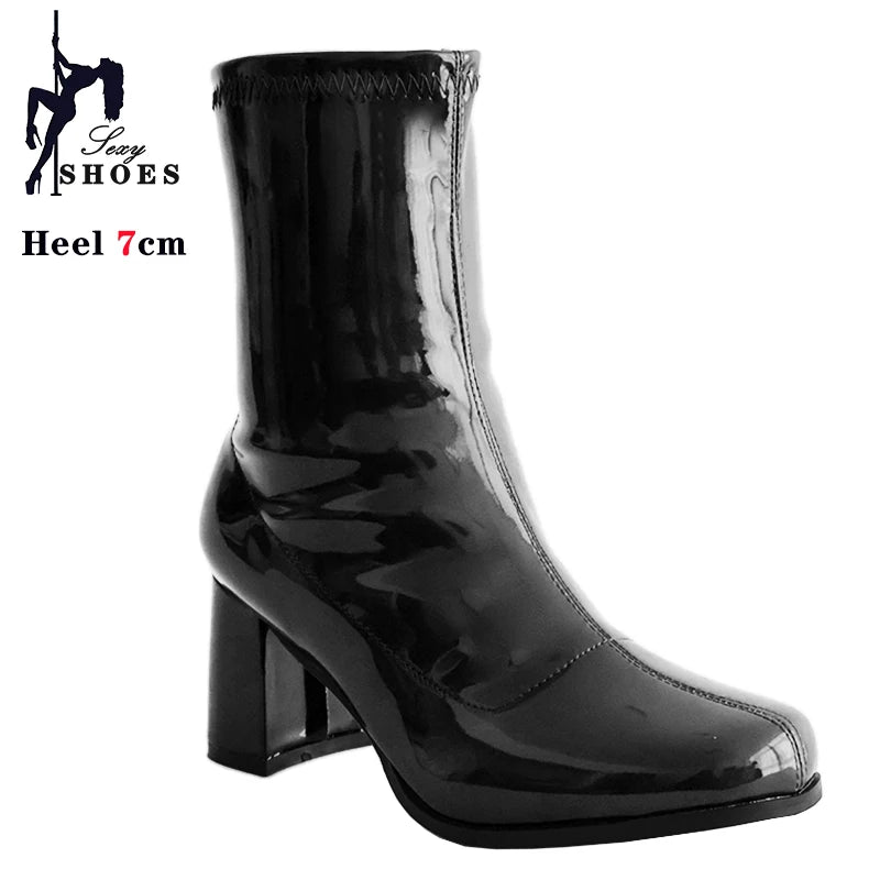 Leather Zip Round Toe Square Heel Ankle Boots for Women