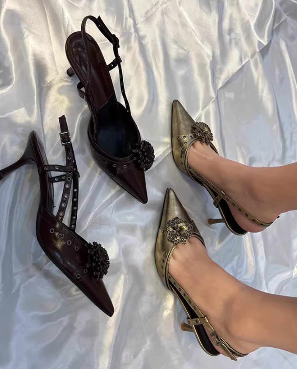 Elegant Gold Metallic Pointed Heels