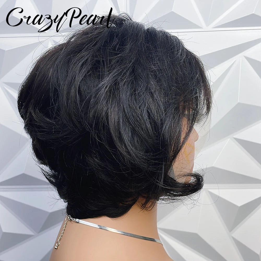 Short Straight Human Hair Lace Frontal Wig for Women