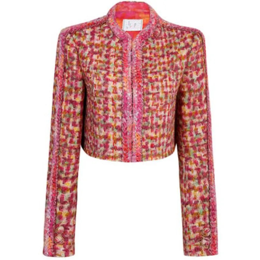 Pink O-Neck Cotton Single Breasted Jacket With Buttons And Rivets For Women