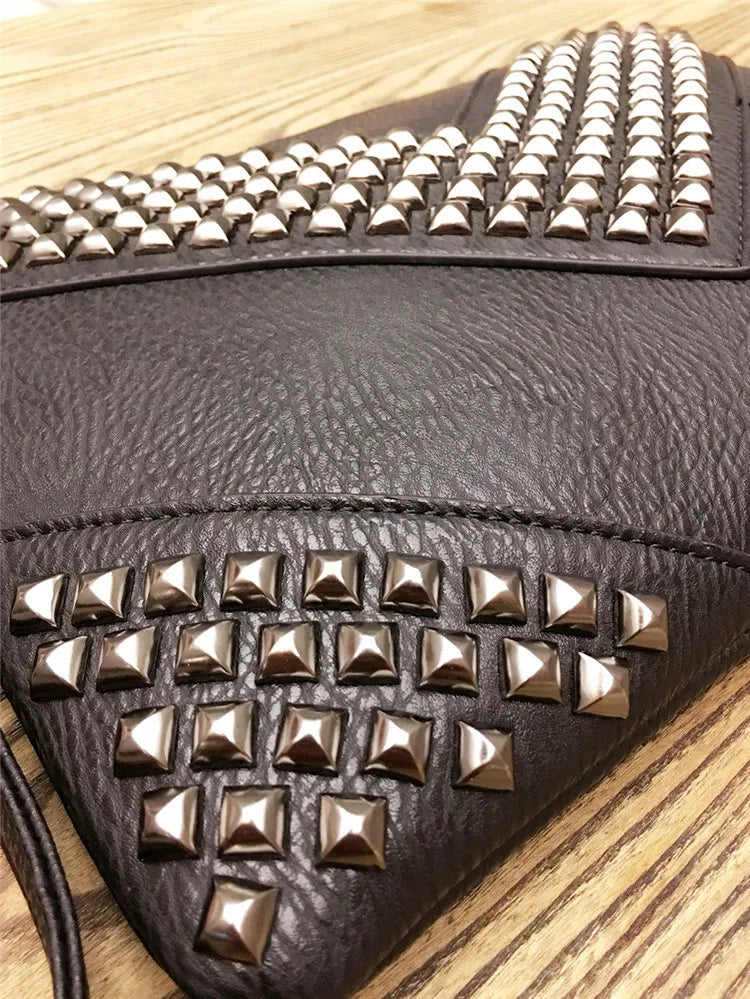 Gleaming Rivet Detail Envelope Clutch Bag for Women