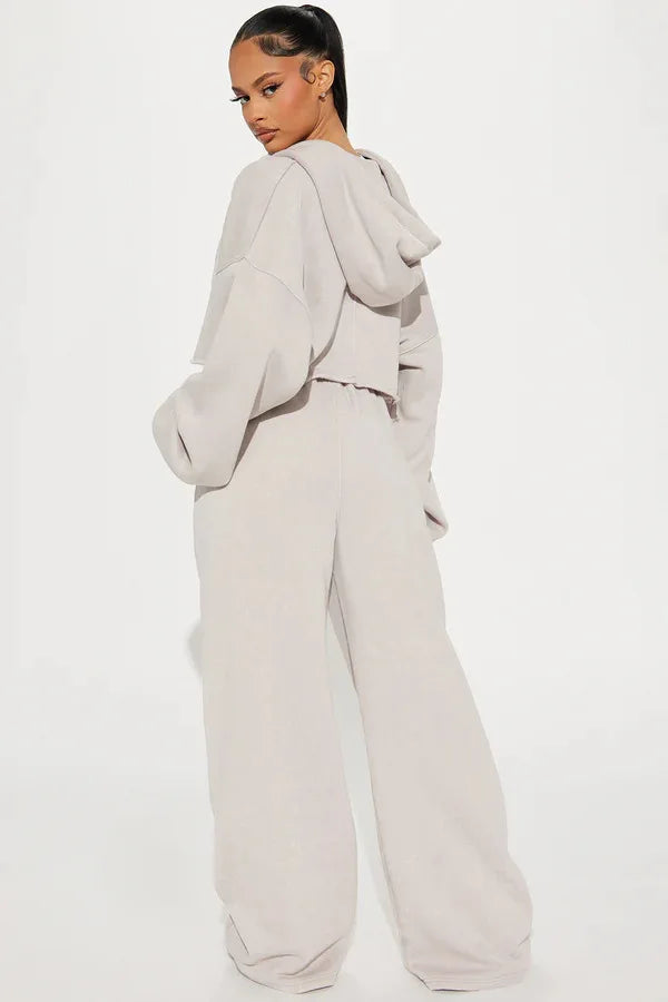 Hooded Cropped Sweatshirt And Long Pants Set for Women