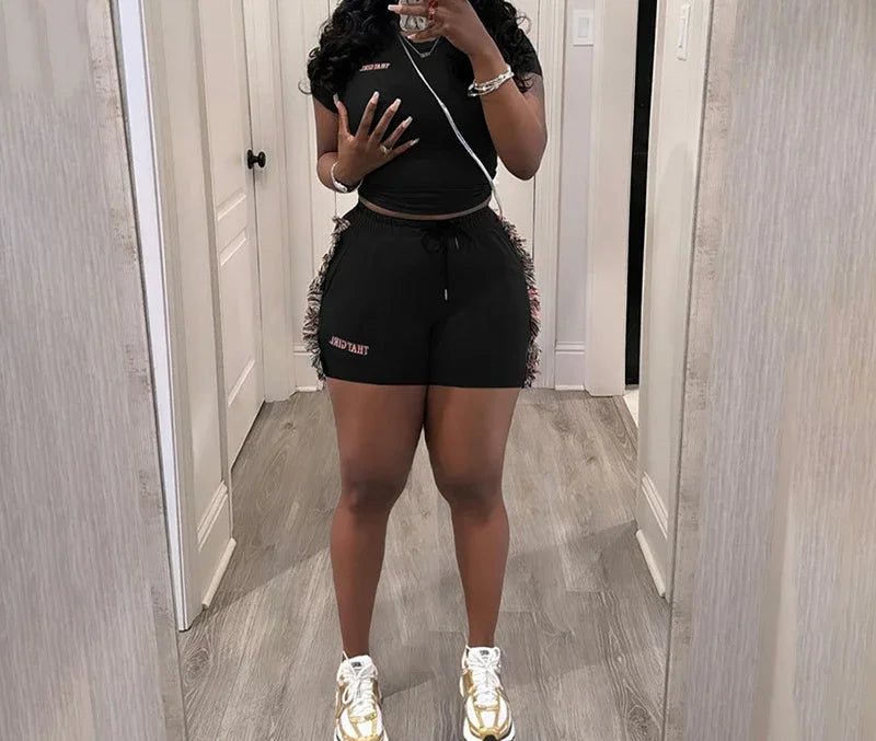 Shorts Set for Women Streetwear Sexy Slimming Short Sleeved Top and High Waist Solid Half Pants Female 2025 Spring/Summer New