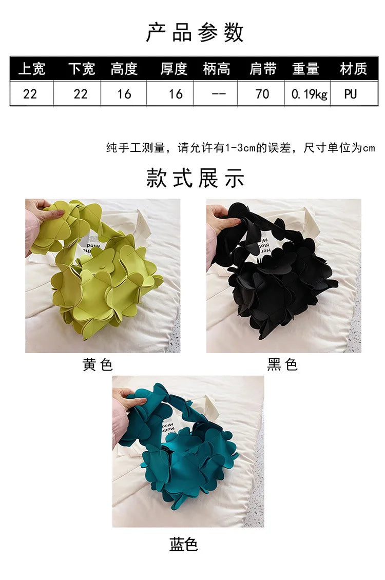 Korean Style 3D Flower PU Leather Shoulder Bag for Women