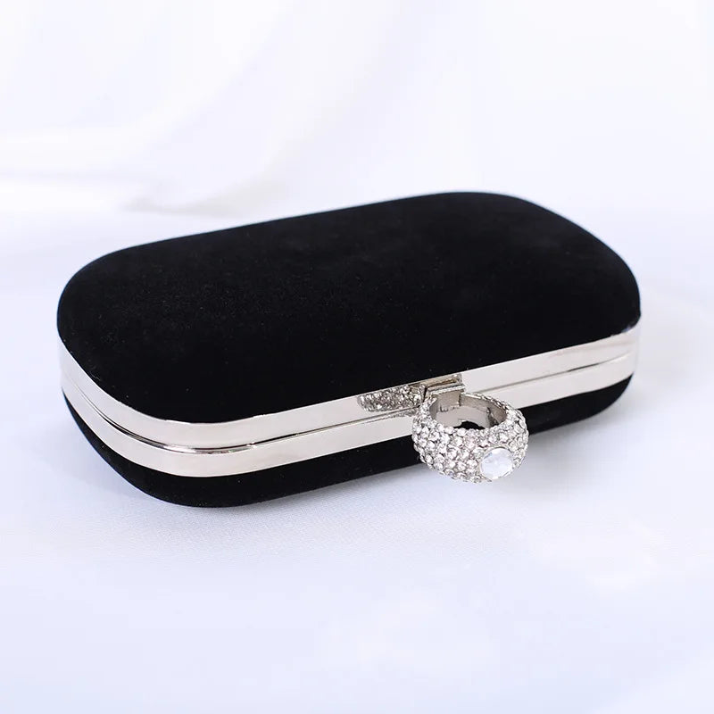 Velvet Rhinestone Chain Strap Evening Clutch Bag for Women