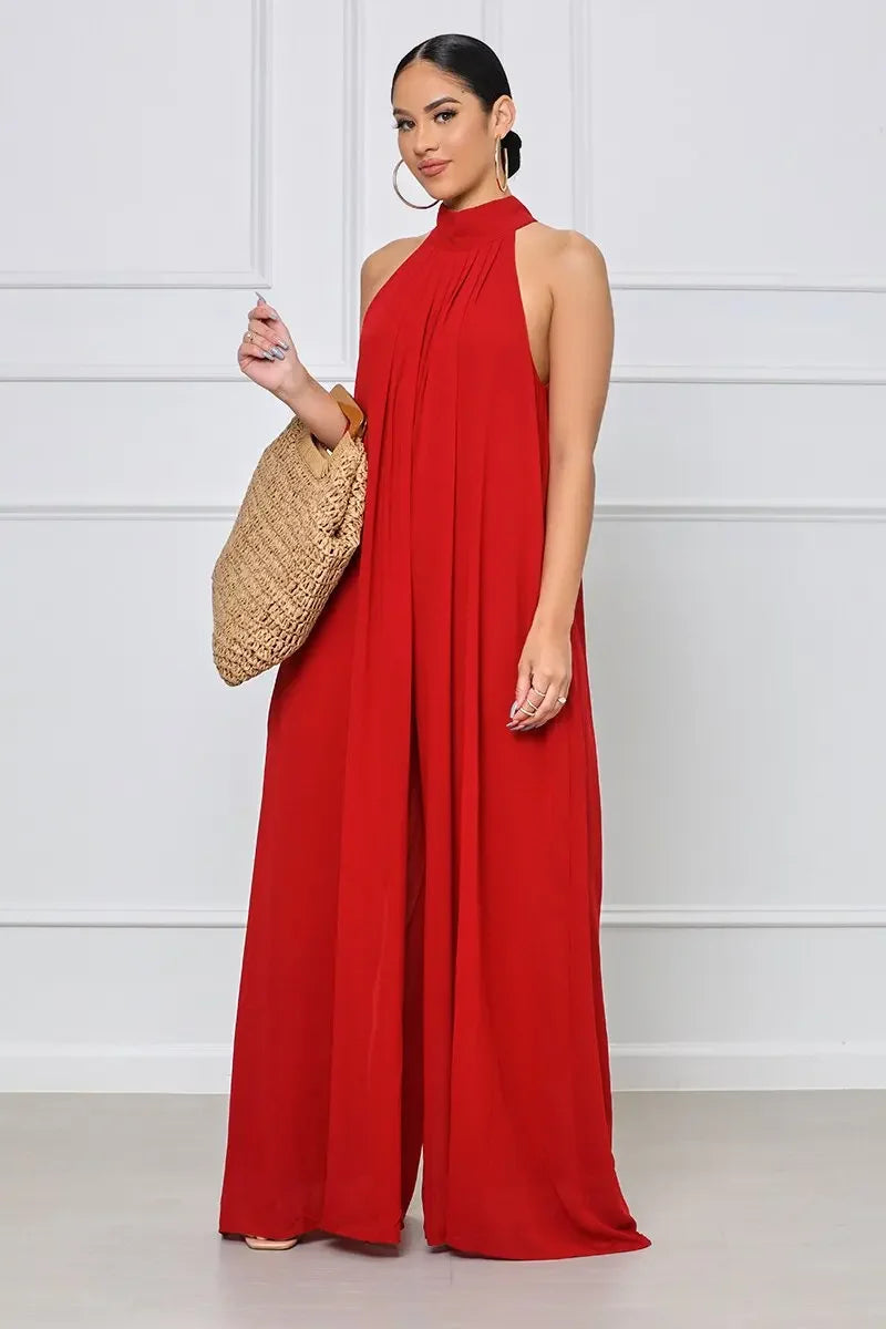 Loose Fit Solid Color Chiffon Ankle Length Jumpsuit for Women