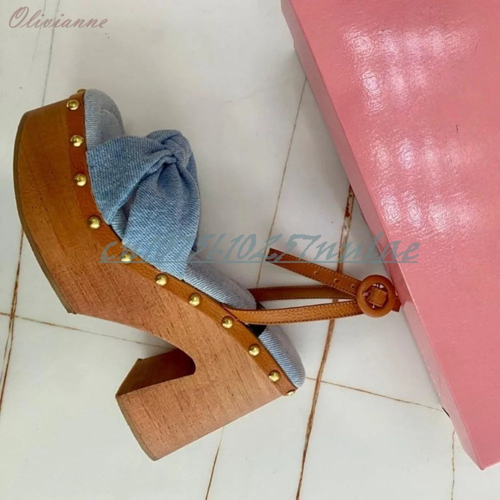 Butterfly Knot Decor Sandals with Chunky Heel for Women