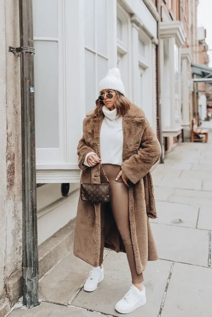 Long Belted Faux Fur Winter Coat