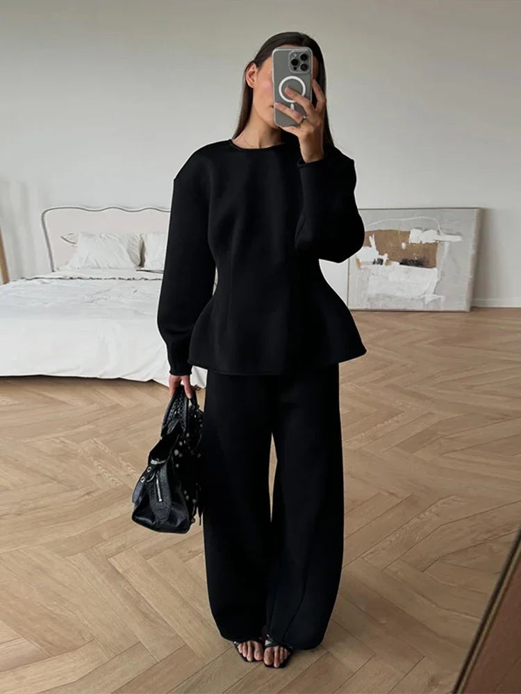Spring Chic O-Neck Pleated Loose-Fit Two-Piece Set for Women
