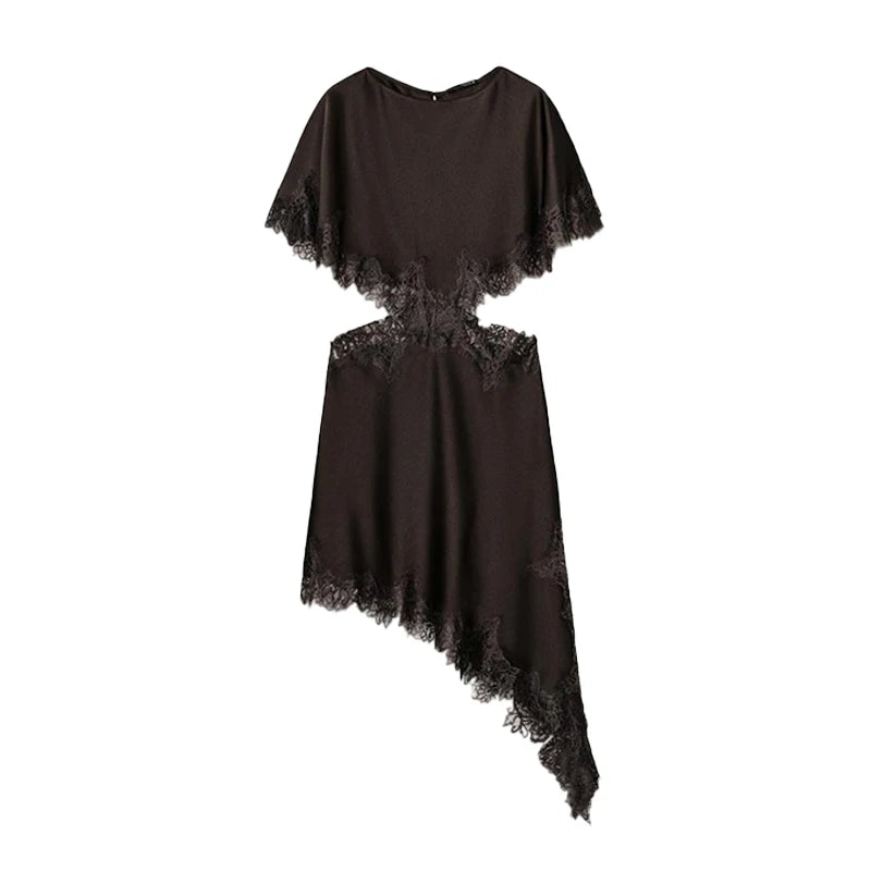 Womens Lace Dress With Cut Out Waist And Flutter Sleeves + Slim Fit + Evening Party Style