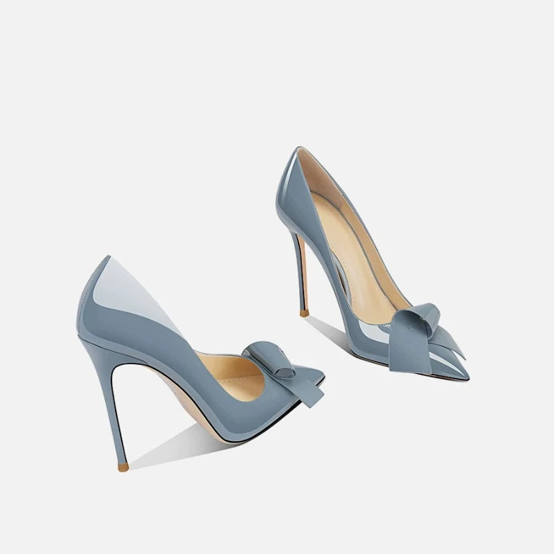 Bow Pointed Stiletto Patent Leather Pumps for Women