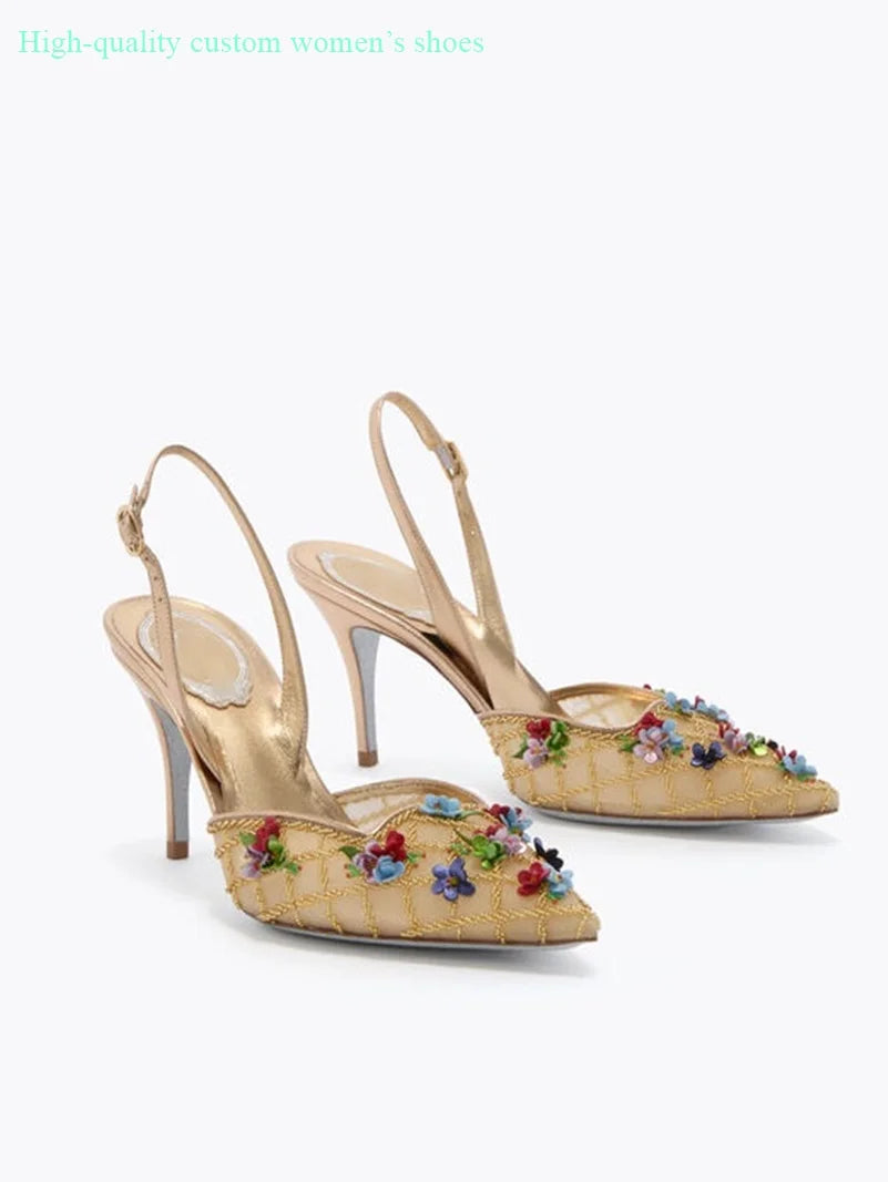 Floral Rhinestone Embellished Wedding Shoes for Women