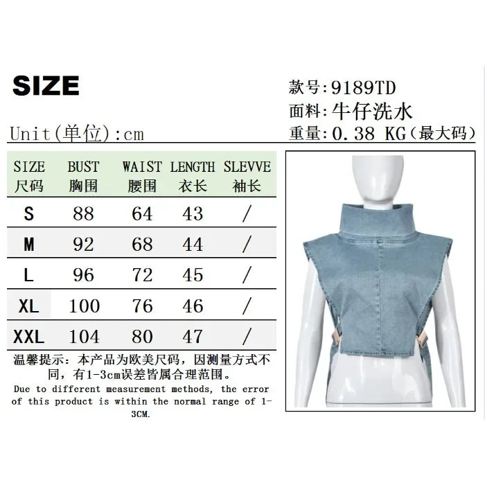 Elegant Tank Tops for Women Streetwear Summer 2025 New Cowboy Pile Collar Pullover Sleeveless Workwear High Waist Short Vest