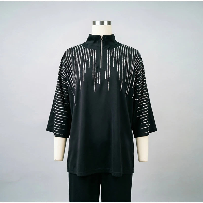Elegant Casual Sequin Two Piece Top And Pants Set For Women
