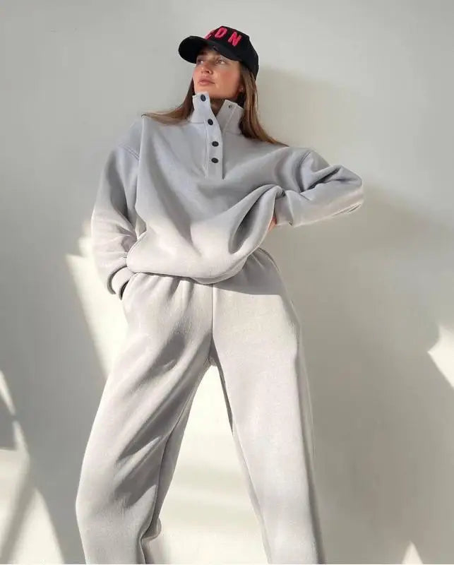 Oversized Warm Casual Hoodie and Long Pants Set for Women