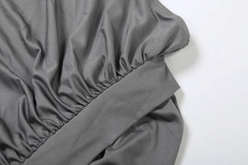 Asymmetrical Ruched One Shoulder Turtleneck Top Two Piece Set for Women