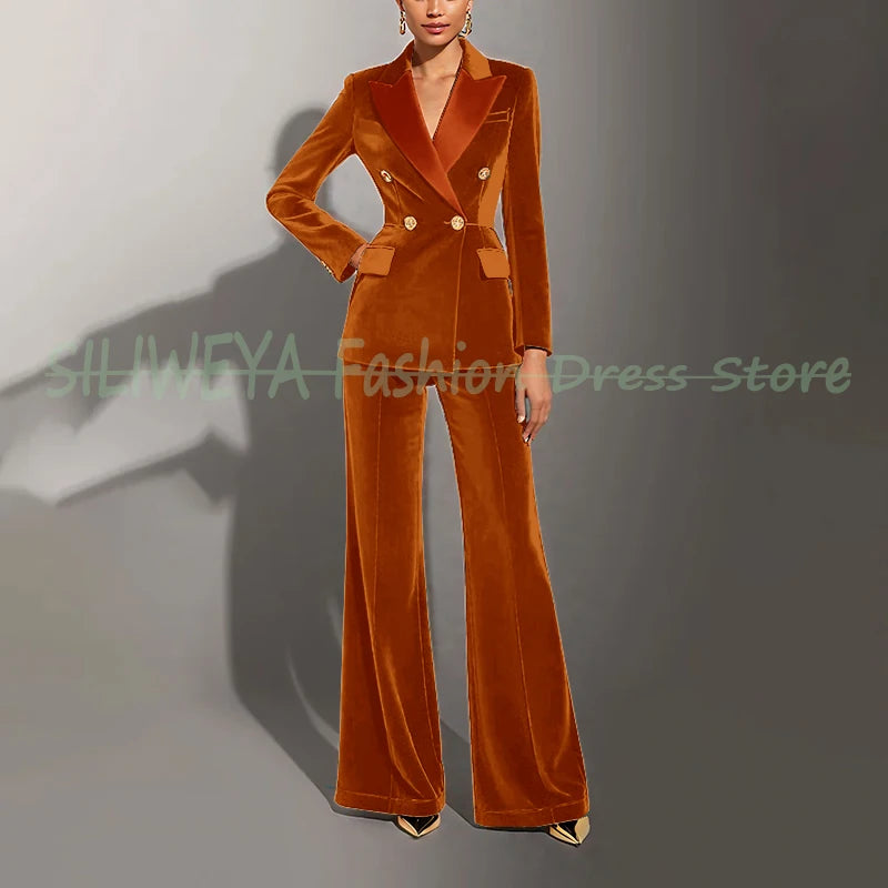 Double Breasted Velvet Suit Set