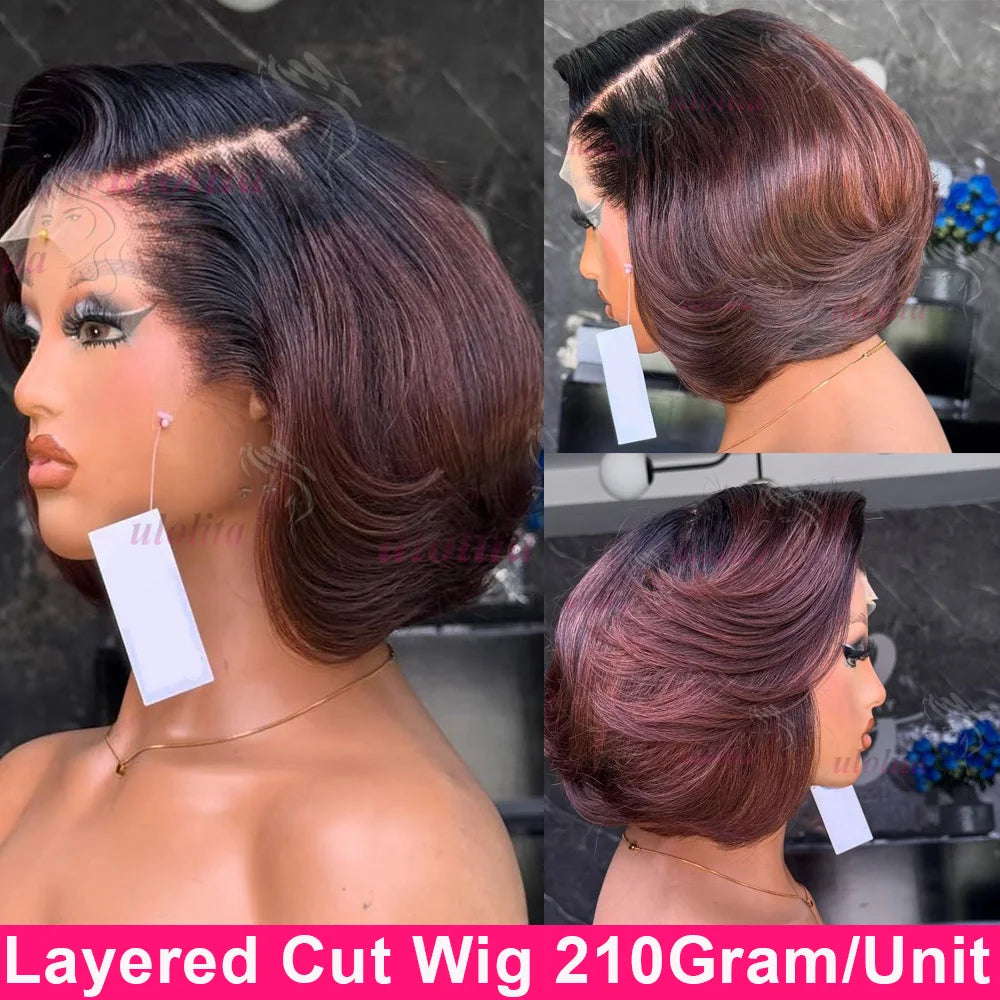 Ombre Pixie Cut Lace Frontal Human Hair Wig for Women