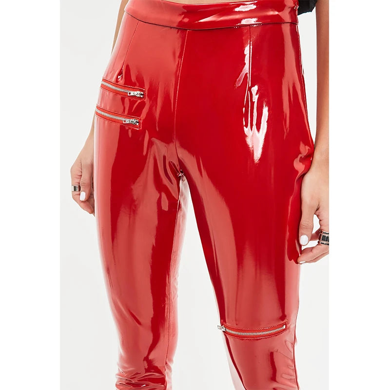 High Waist Shiny Leather Pants