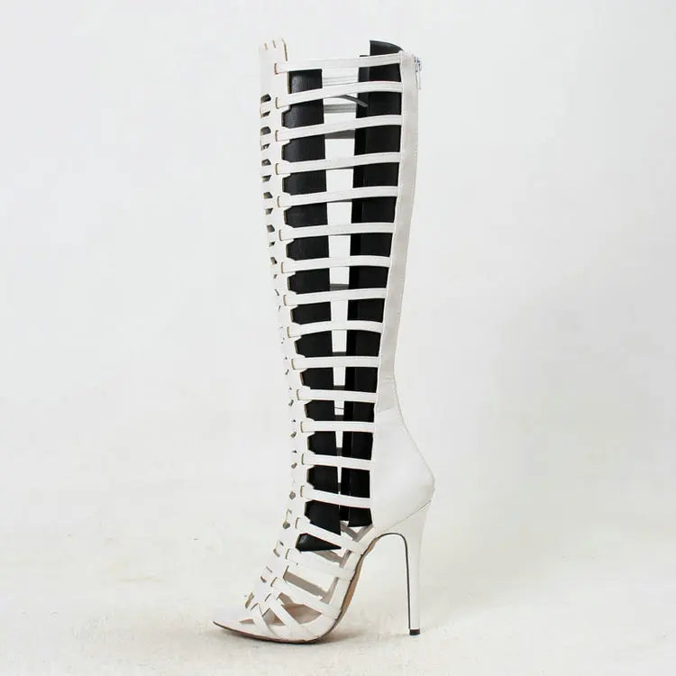 High Heel Metal Buckle Gladiator Knee Boots For Women