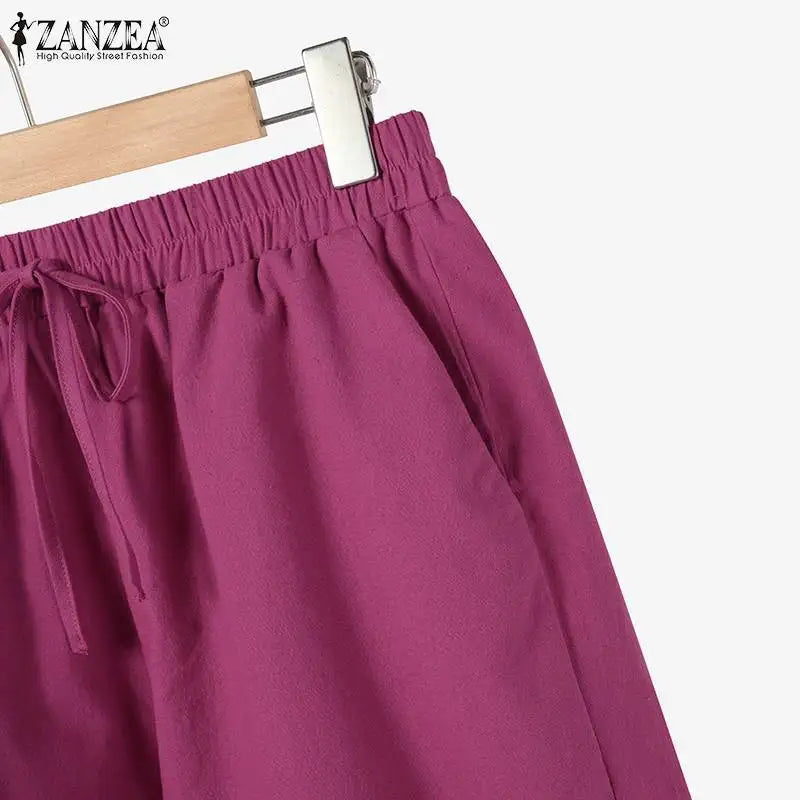 ZANZEA Woman Vintage Solid Matching Sets Spring Casual Street Suit Long Sleeve Lapel Shirt Loose Shorts Elegant Tracksuit