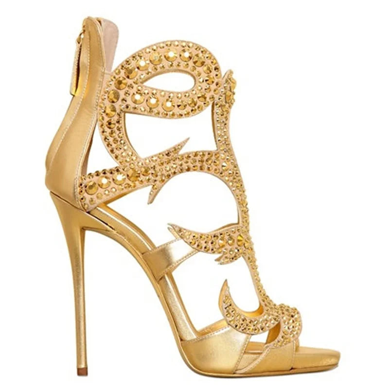 Crystal Embellished Stiletto Sandals With Zipper for Women