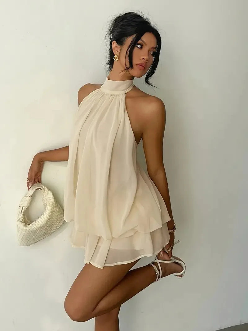 Chiffon Halter Backless Summer Mini Dress for Women