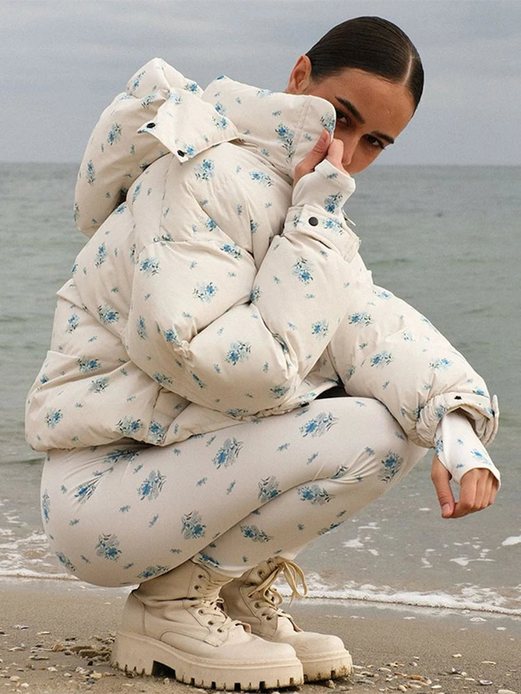 Casual Printed Zip Front Hoodie Jacket for Women