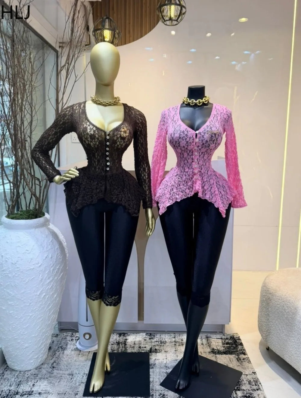 Floral Lace Sheer Button Up Peplum Blouse for Women