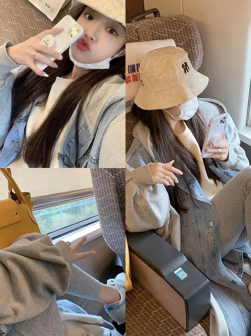 Hooded Mid Length Loose Spliced Casual Coat for Women