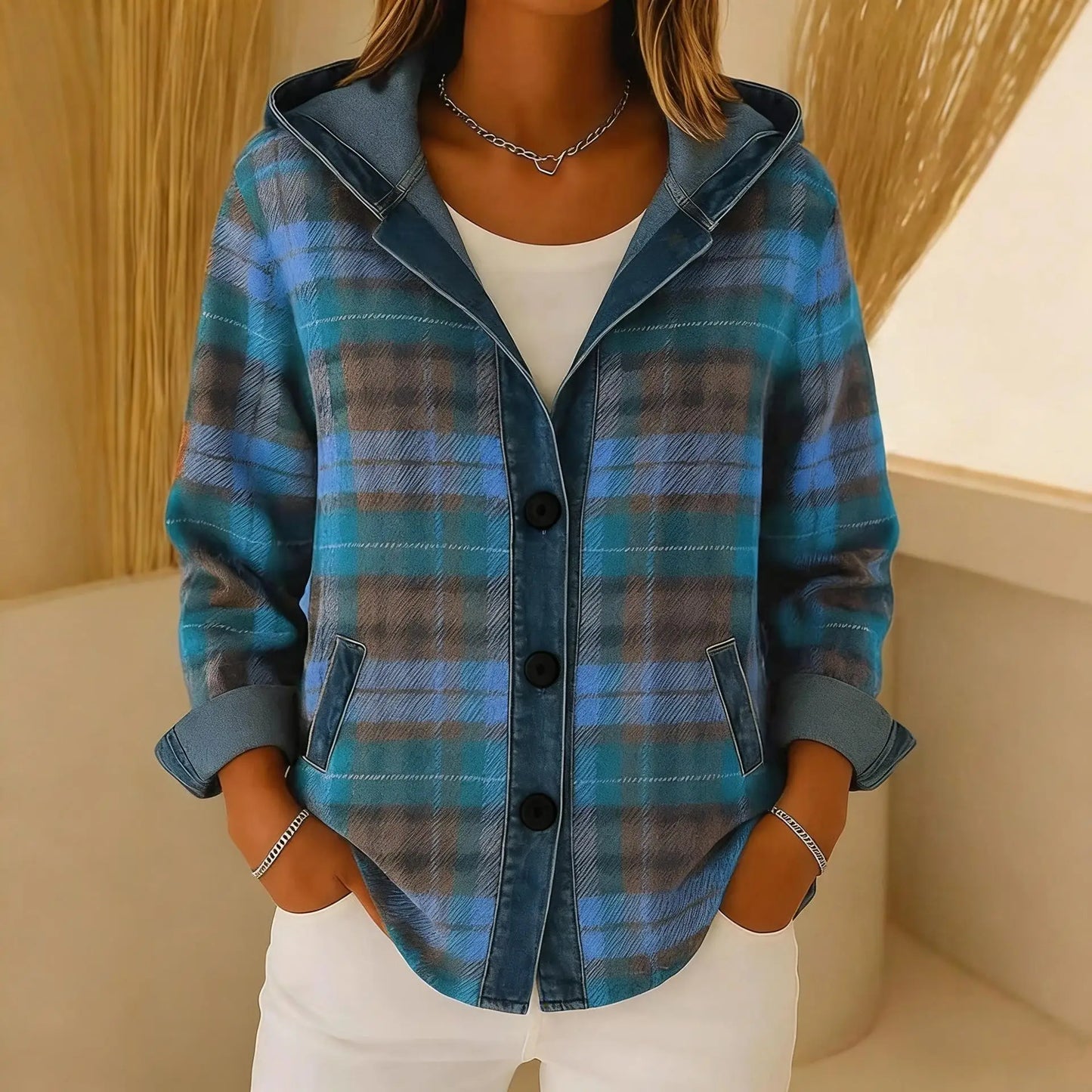 Plaid Oversized Cardigan Loose Cozy Flannel Hooded Cardigan Vintage European Chunky Knit Cardigan Button Front Warm Hoodie