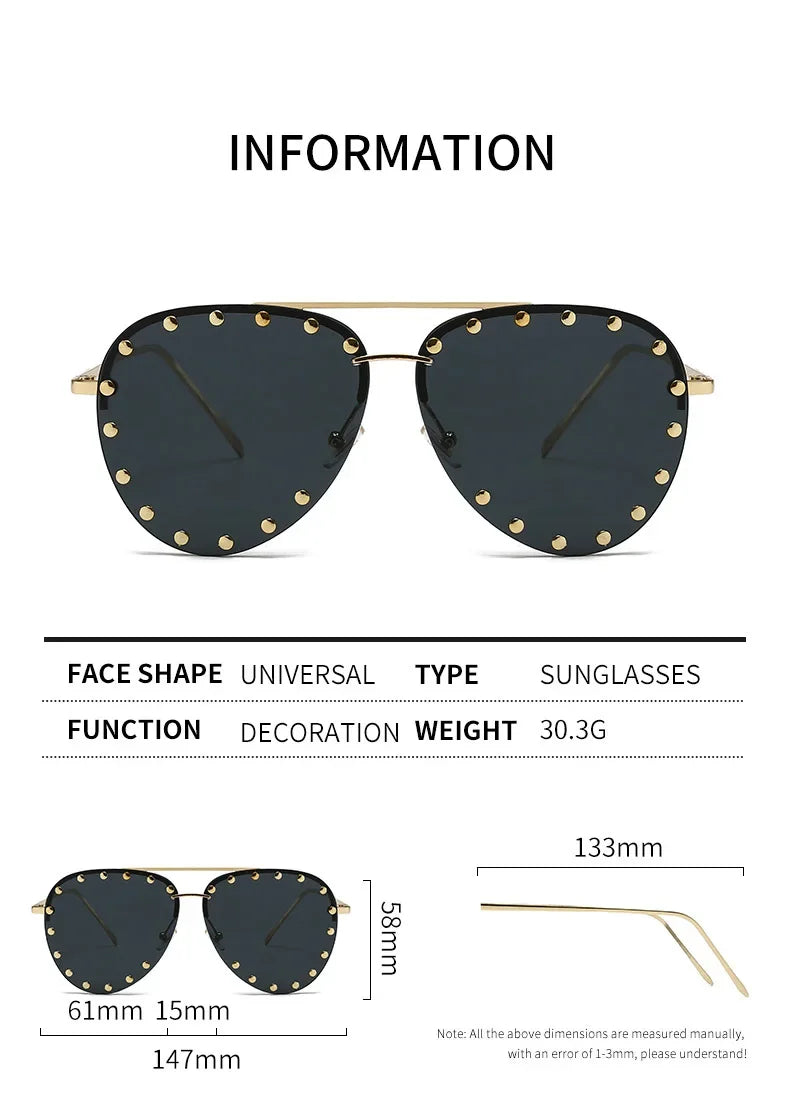 Oversized Rimless Gradient Pilot Sunglasses for Women