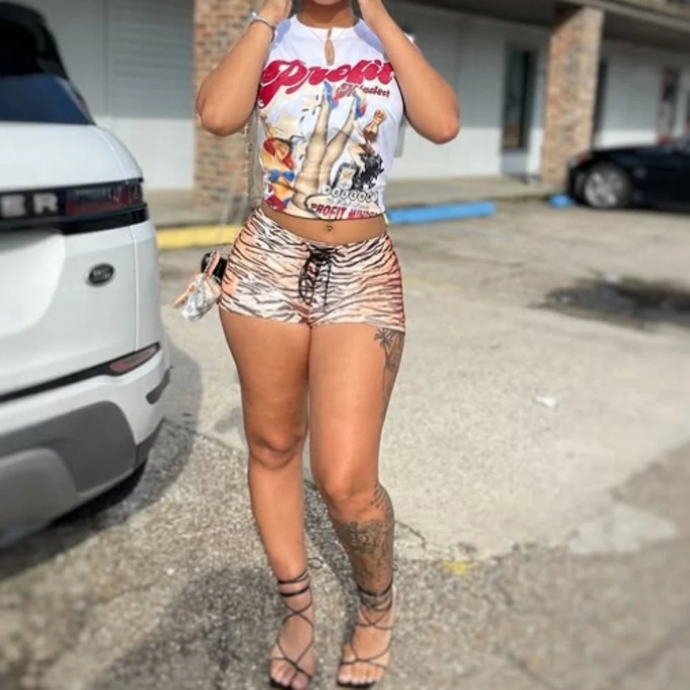 American Vintage Style Pattern Print Two Piece Set for Women