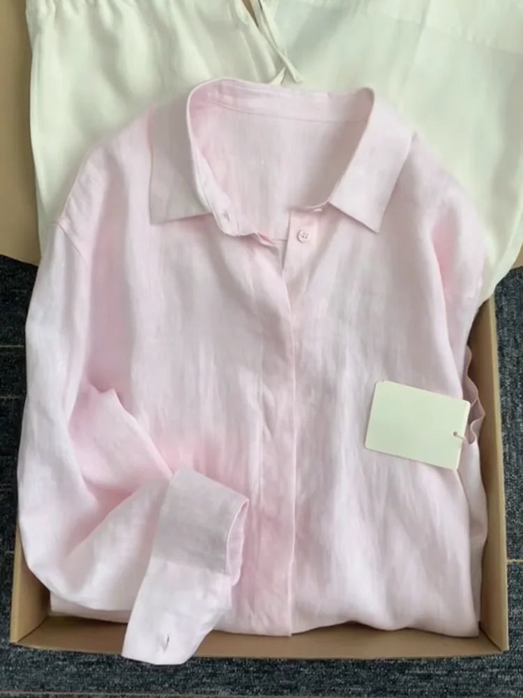 Solid Color V Neck Long Sleeve Casual Blouse for Women