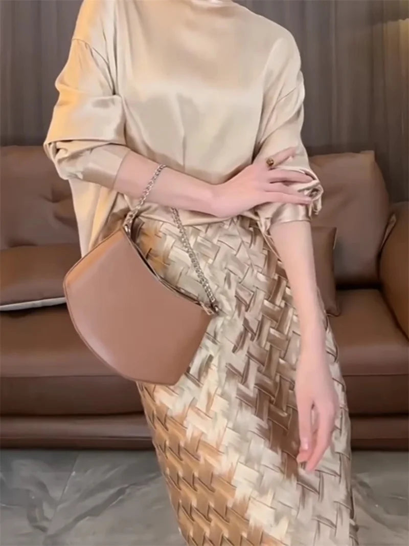 High Waist Satin Midi Skirt