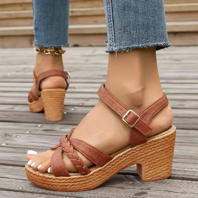 Elegant Back Strap Block Heels