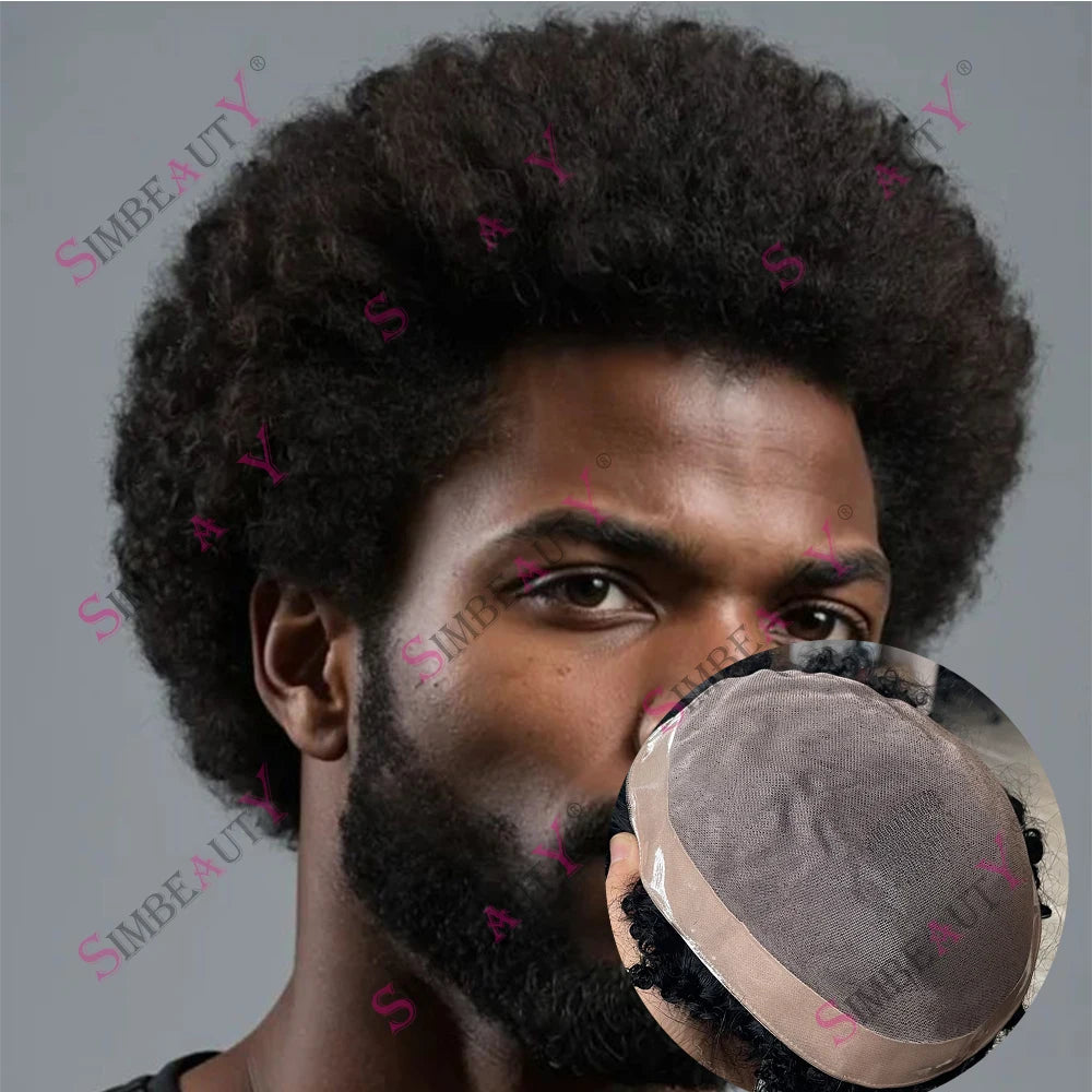 Natural Afro Curly Human Hair Toupee Replacement for Women