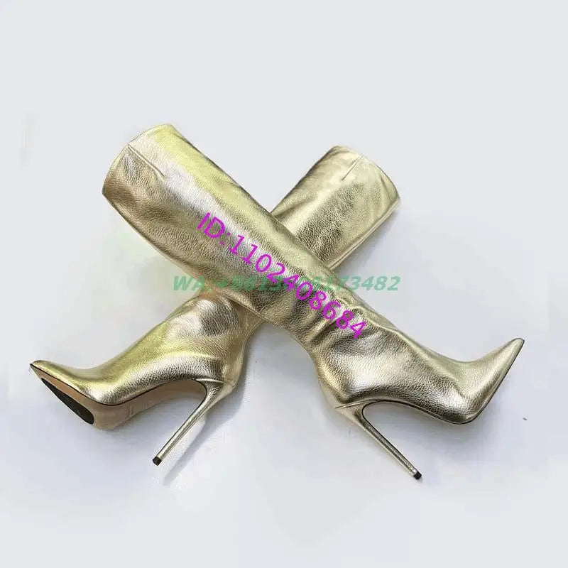 Sexy Lady Pointed Toe 12Cm High Heel Boots Women Knee High Pointy Stilettos Boots Plus Size Skinny Boots