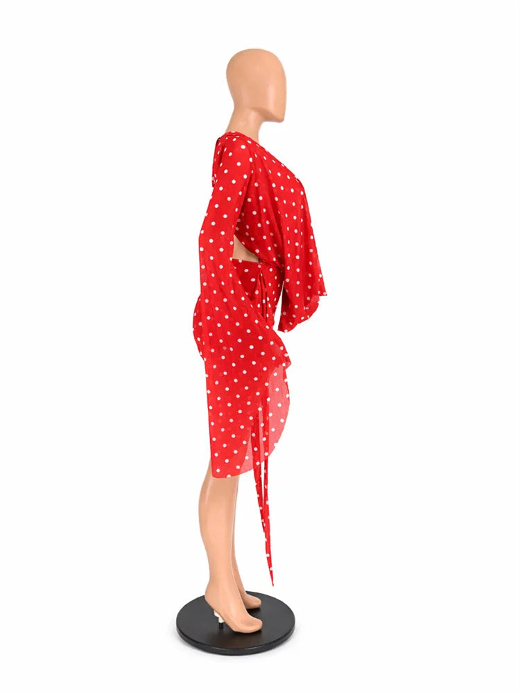 Sexy Polka Dot Backless Batwing Sleeve Dress for Women