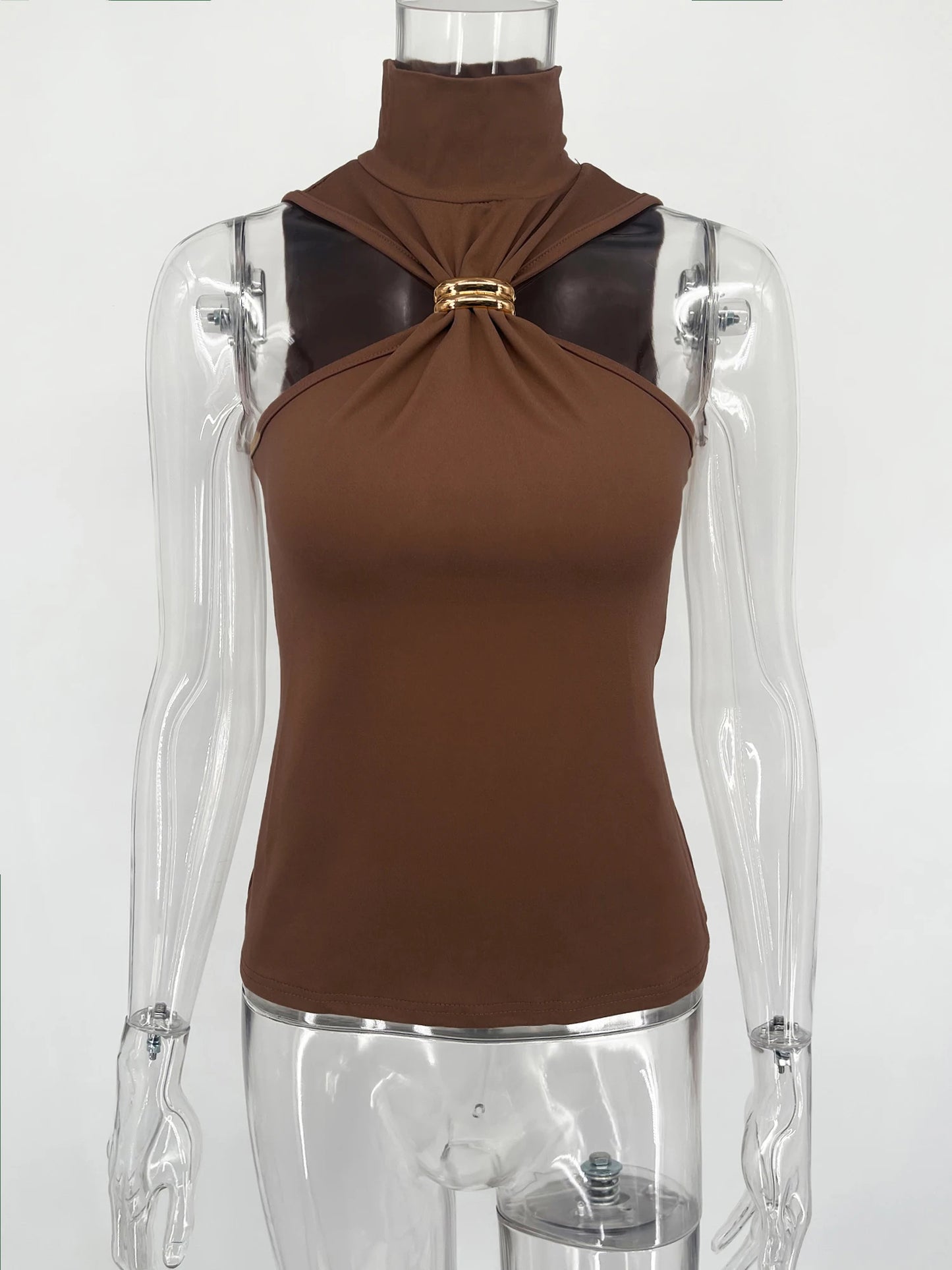 TARUXY Gold Ring Sleeveless Off-shoulder Top Female High Elasticity Fashion Slim Camis Streetwear 2025 New Summer Lady T shirt