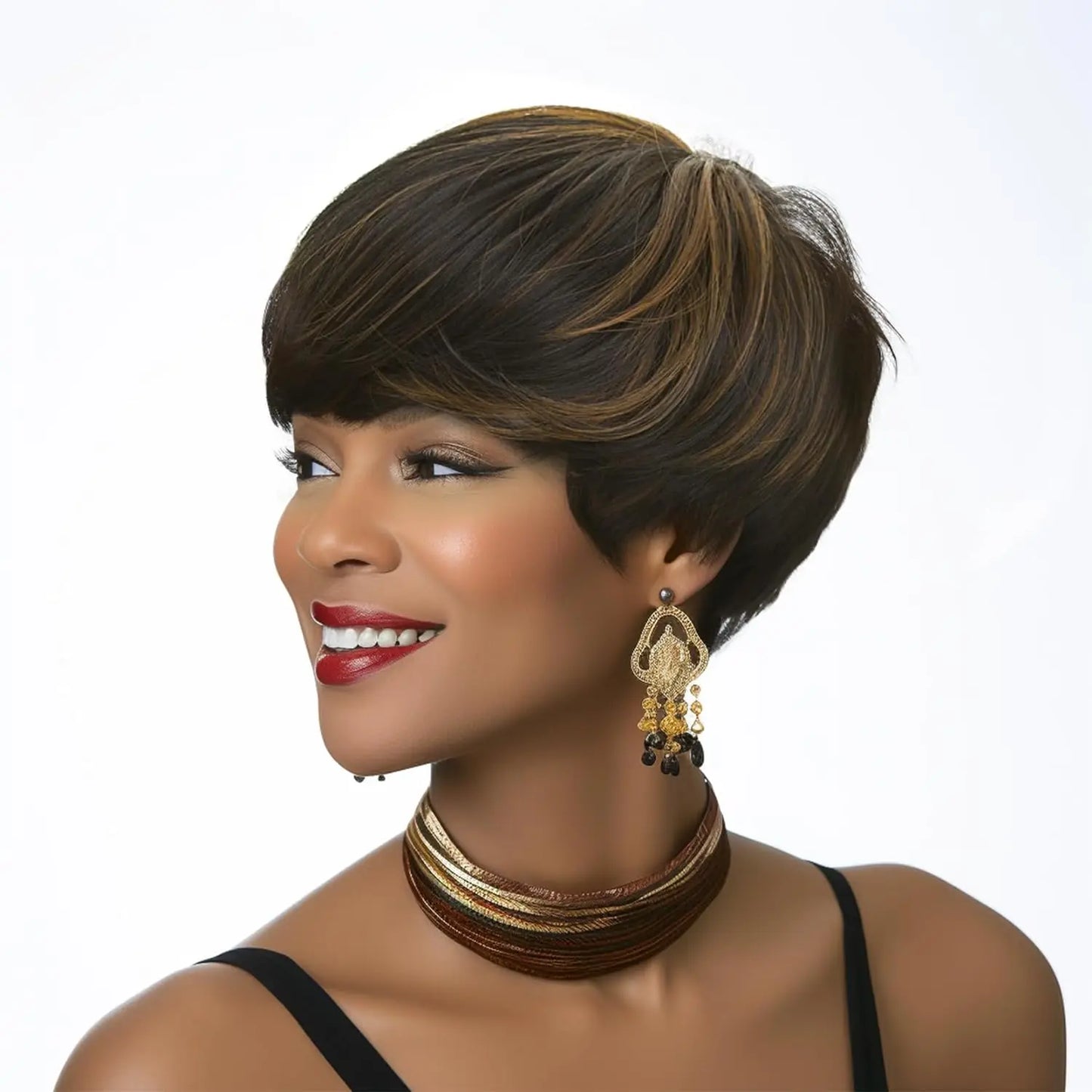 Natural Short Pixie Cut Ombre Heat Styleable Wig For Women